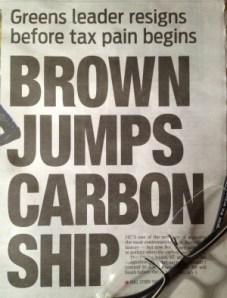 Headlinein Daily Telegraph on Bob Browns retirement